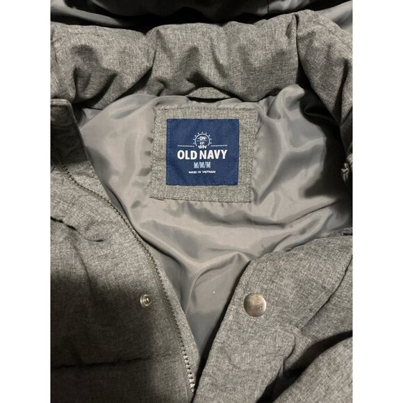 Old Navy Mens Gray Quilted Hooded Puffer Jacket Size M Water-Resistant Winter Co - Picture 12 of 13